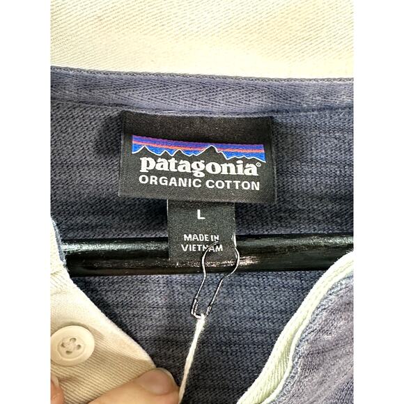 Patagonia Men's Organic Cotton Rugby Polo Shirt Blue Orange - Picture 2 of 6